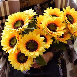 Decorative Flowers 1 Bunch With 7 Flower Heads Artificial Large Sunflowers Bouquet Fake Silk Home Office Party Decor YYY1331