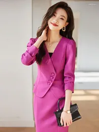 Two Piece Dress Solid V Neck Short Blazer Jacket Fishtail Skirt Professional Set Spring Autumn Women's Business Ladie 2 Suit