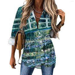 Women's Blouses Water Blouse Claude Monet Aesthetic Graphic Casual Womens Basic Shirt Summer Long Sleeve Oversized Tops