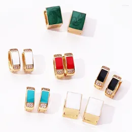 Dangle Earrings Simple Rectangular Geometric Red Blue Black White Enamel18K Real Gold Plated Women Girl Her Spring Jewelry