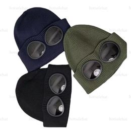 Caps Goggle Beanie Designer Hats för män Ribbad stickad ull Bonnet Två linsglasögon Skull Caps Woolen dyker upp Brim Winter Hat Ski Soli