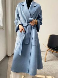 Women's Wool Blends Double Sided Cashmere Wool Coat Female Autumn Winter Loose Long Woolen Solid Color Outwear 231024