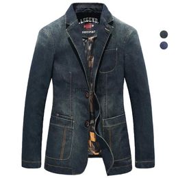 Men's Jackets Denim Blazers Jacket Men Vintage Blue Spring Coat Business Casual Blazer Masculino Slim Fit Tactical Militray Pockets Work Wear YQ231025