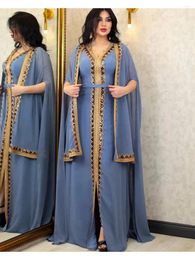 Ethnic Clothing Elegant Muslim Abaya For Women Dress 2 Piece Set Chiffon Cloak Caftan Party Dresses Sequins Kinono Robe Vestidos