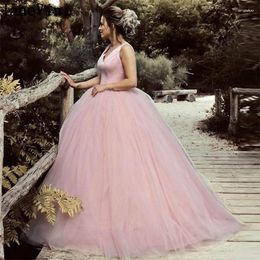 Party Dresses JaneVini 2023 Princess Ball Gown Pink Long Prom Sleeveless V Neck Tulle Floor Length Open Back Women Formal Gowns