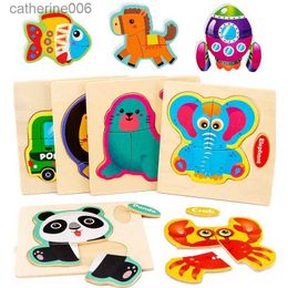 Puzzles 3D Wooden Puzzle Kids Cartoon Animal Traffic Jigsaw Puzzle Montessori Toys for Children Intelligence Early Learning EducationalL231025