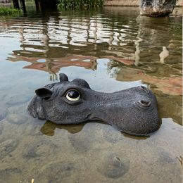 Garden Decorations Garden Pond Floating Animal Ornaments Hippo Head Shark Back Simulation Floating Water Home Garden Decorations 231025