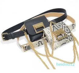 European American Snake Python Pattern Belts Women Versatile Metal Chain Mini Wallet Mobile Phone Bag Belt