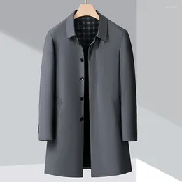 Men's Trench Coats High-end Padded And Thickened Windbreaker Mens Medium-length Executive Business Casual Middle-aged Dad Wear Lapel Coat