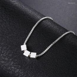 Chains 925 Sterling Silver Necklace Box Chain Simple Square Cube Triangle Pendant For Women Fashion Party Wedding Accessories Jewellery