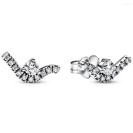 Stud Earrings Authentic 925 Sterling Silver Sparkling Wave Fashion For Women Gift DIY Jewellery