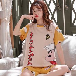 BZEL Cute Crayon Shin-chan Print Summer Pyjamas Set For Women Loose Casual Sleepwear T-Shirts and Shorts Pjs Big Size Home Suit T2206R