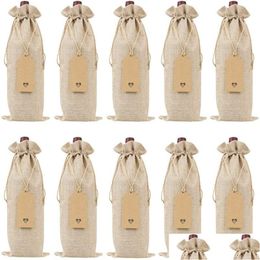 Packing Bags Wholesale 12Pcs Rustic Jute Burlap Wine Bags Dstring Ers Reusable Bottle Wrap Gift Package Bag35X15 Drop Delivery Dhiyj