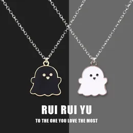 Pendant Necklaces Halloween Black And White Ghost Necklace For Women Cartoon Coloured Alloy Stainless Steel Couple Chain Jewellery