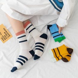 Women Socks Fashion Men Stripe Cotton Sock Spring Autumn Winter Male Casual Lady Middle Tube Unisex For