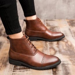 Boots Men's Winter Warm Men Lace Up Versatile Male Leather Shoes Business Ankle Boot Big Size 39-47 Footwear 2023