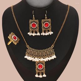 Necklace Earrings Set ZOSHI Retro Gold Colour For Women Crystal Pendant Ring 3pcs African Wedding Jewellery