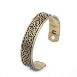 GX014 Lucky Knot Design Religious Pattern Bangles Open-ended Cuff Viking Style Amulet Bracelet Magnetic Health Jewelry275C