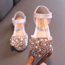 Flat shoes Girls Sandals Summer Princess Shoes Sequin Lace Bow Kids Cute Pearl Dance Single Casual Shoe Children's Party Wedding 231025