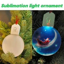 Sublimation Blanks LED Acrylic Christmas Ornaments With Red Rope For Christmas Tree Decorations Party