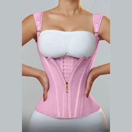 Waist Tummy Shaper Fajas Colombiana Double Compression Trainer Corset with Bone Adjustable Zipper and Hook eyes Flat Belly Body 231025