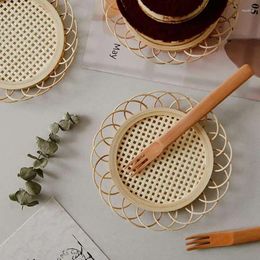 Table Mats Japanese Style Drink Cup Bamboo Woven Saucer Mat Non-slip Pot Holder Rattan Dining Placemats