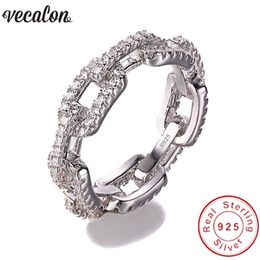 Vecalon Luxury Jewellery 100% Soild 925 Sterling Silver ring 5A Zircon Cz Chain Shape Engagement wedding Band rings for women men2835