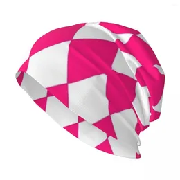 Berets Bright Pink Harlequin Pattern Knit Hat Ball Cap Man Women's
