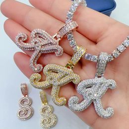 Chokers Hiphop Iced K S Letter Pendant Women Men Real D Colour Alphabet Necklace Gold Plated Pass Tester 231025