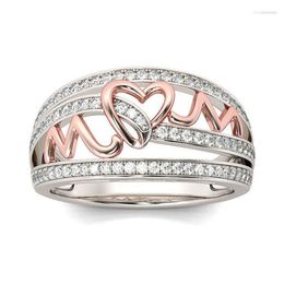 Wedding Rings Classic Women's Ring Romantic Heart-shaped Two-color Transparent Crystal Shop Mom Style Jewelry Mother's Day Gift