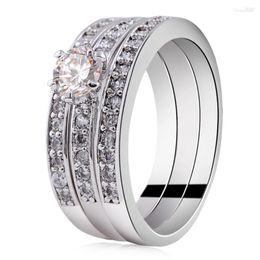 Wedding Rings Women Ring Set Sparkling Perfect Round Cut Zircon Stone Female Party Jewellery Three Top Quality