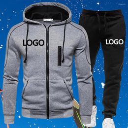 Men's Tracksuits Custom Tracksuit Hoody Zipper Jacket Sweatpants Outfit Fashion 2 Pcs Sets Autumn/ Winter Male Workout Jogging Sports Kit