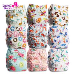 Cloth Diapers Littles Bloomz 9pcs/set Baby Washable Reusable Real Cloth Pocket Nappy Cover Wrap 9 Nappies/Diapers And 0 Inserts In One Set 231025