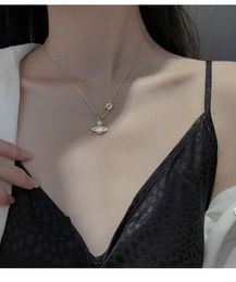 West Queen sterling silver S925 pin Saturn necklace Korean necklace Female snake bone chain cross chain pendant3++3