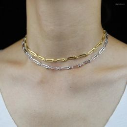 Chains Paper Clip Link Necklace For Women Gold And Platinum Plated Color High Quality Brass Chocker Necklaces Fashion Jewelry