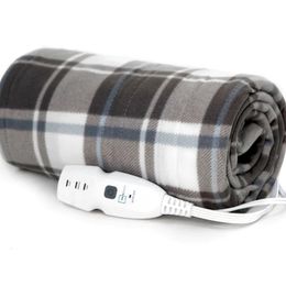 Electric Blanket Fleece Electric Heated Throw Blanket Grey and White Plaid 50" x 60" 231024