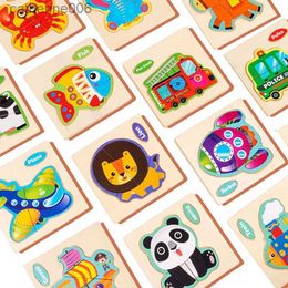 Puzzles Baby Toys Wooden 3D Puzzle 10.5c*10.3cm Cartoon Animal Cognitive Jigsaw Puzzle Educational Toys for Children GiftsL231025