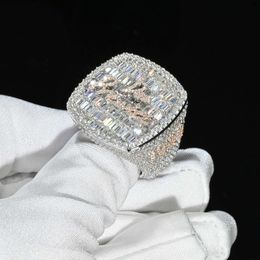 Fast Delivery Iced Out Vvs Moissanite Hip Hop Ring Pass Diamond Test Emerald Cut 925 Silver Fine Jewelry Rings