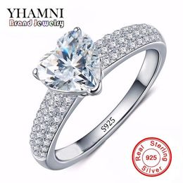 YHAMNI Fine Jewelry Solid Silver Rings For Women Real 925 Silver Wedding Rings Set Heart SONA CZ Diamond Engagement Ring Jewelry A238q