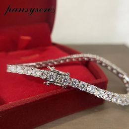 Bangle PANSYSEN 100 925 Sterling Silver 3MM Simulated Diamond Gemstone Women Charm Bracelets Wedding Fine Jewellery Wholesale 231025