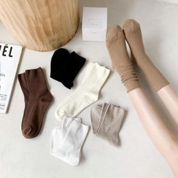 Women Socks 1 Pair Retro Loose Spring Summer Knitting Solid Colour Long Black Pink Korean Japanese Student Girls Stockings