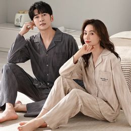 Mens Sleepwear High Quality Men Pajamas Suit Longsleeved Pure Cotton Couple Loungewear Set Soft Warm Autumn Winter Women Pyjamas 231025