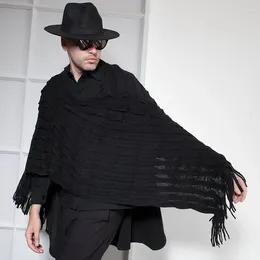 Men's Sweaters European And American Trendy Nightclub Long Black Fringed Hooded Bat Shirt Cape Cloak Male Dark Wizard