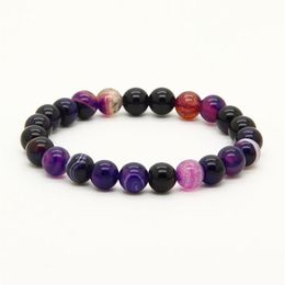 Mix Colours Whole 10pcs lot 8mm Good Quality Blue Purple Pink Bandard Agate Stone Beads Energy Elastic Bracelets285k