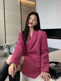 Women's Suits 2023 Spring Korean Version Loose Medium Long Blast Street Small Suit Fashion Office Long-sleeved Top Senior Plum Colour