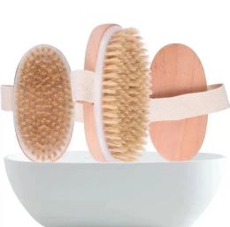 Classic Bath Brush Dry Skin Body Soft Natural Bristle SPA The Brush Wooden Bath Shower Bristle Brush SPA Body Brushs Without Handle