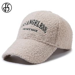 Ball Caps FS Warm Women Winter Hat Letter Embroidery Lambswool Baseball Cap For Men Beige Brown Outdoor Sports Cold Protection Ski Caps 231025