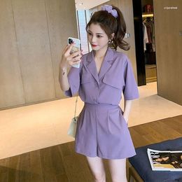 Women's Tracksuits Women's 2023 Summer Loose Korean Version Of Fashion Small With High Suit Purple Cardigan Shorts Two-piece Y2k