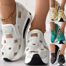 Dress Shoes Wedge Casual Shoes Woman Summer 2023 White Blue Mesh Vulcanised Shoes Rubber Sole Slip on Comfortable Female Shallow Sneakers 42 T231025