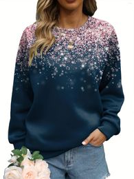 Women's Hoodies Plus Size Casual Sweatshirt Glitter Dot Print Long Sleeve Round Neck Slight Stretch